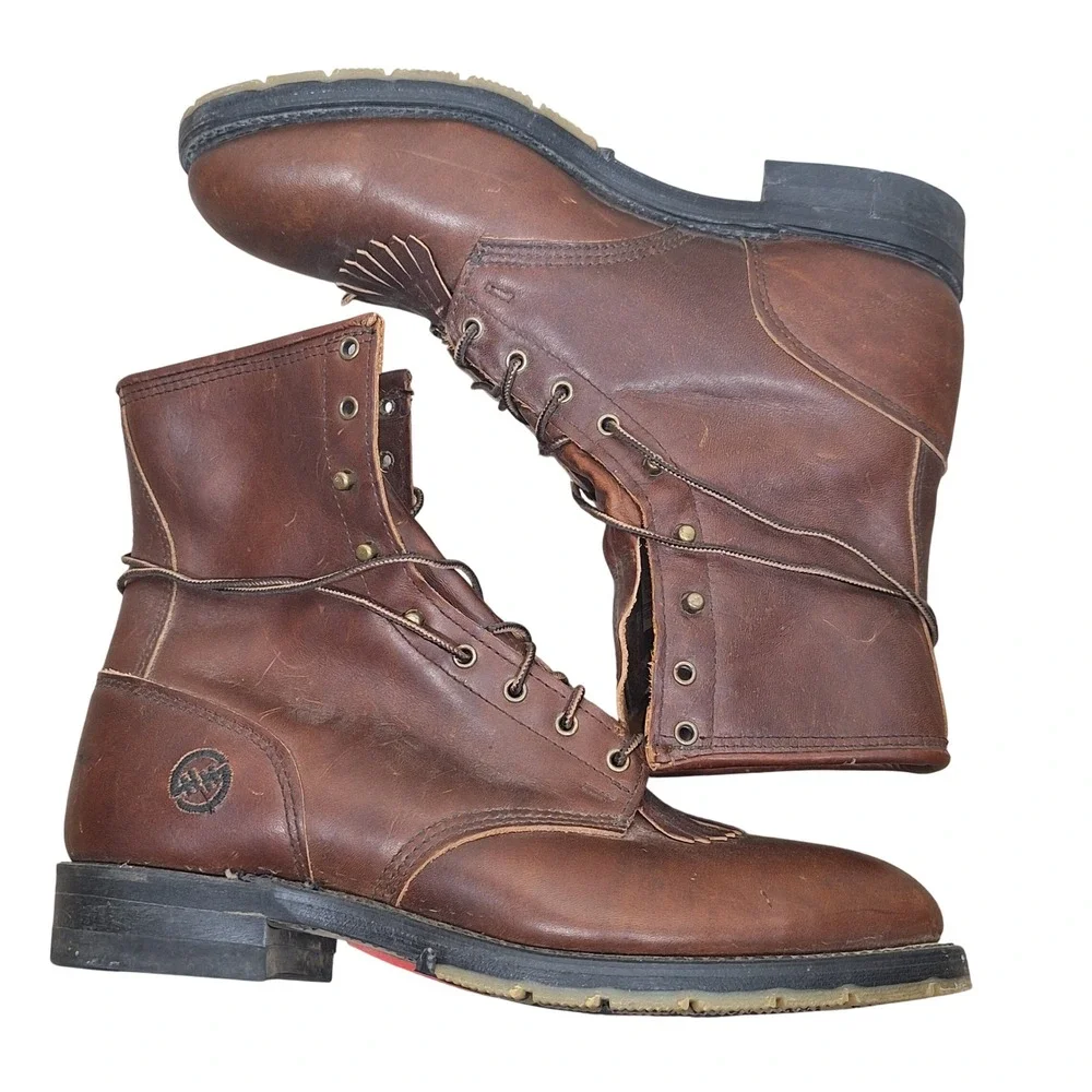 Double H Lacer Kiltie Packer Boots Brown Leather Tall Lace Up Workwear Mens 11
